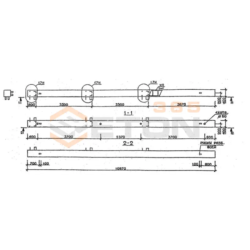 Колонны сечением 400х400 мм для зданий с высотами этажей 3,3 м Серия 1.020.1-2с/89 5КБ 33-110-11 н