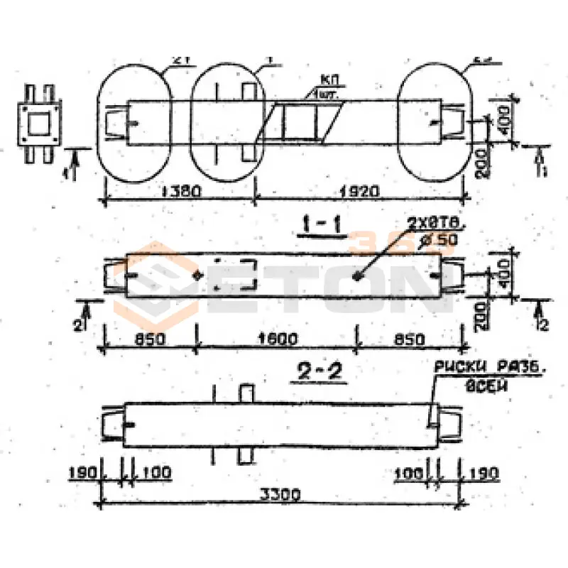 Колонны сечением 400х400 мм для зданий с высотами этажей 3,3 м Серия 1.020.1-2с/89 1КС 33-33-11 с