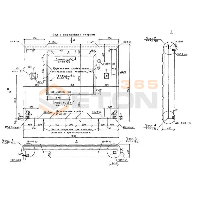 Панели наружных стен трехслойные Альбом РМ 2919-02 1НТ 36-8 м1 чс (РМ 2919-02)