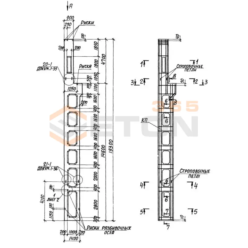 Колонны двухветвевые с проходами Серия 1.424.1-10 2КДП 180-3,3