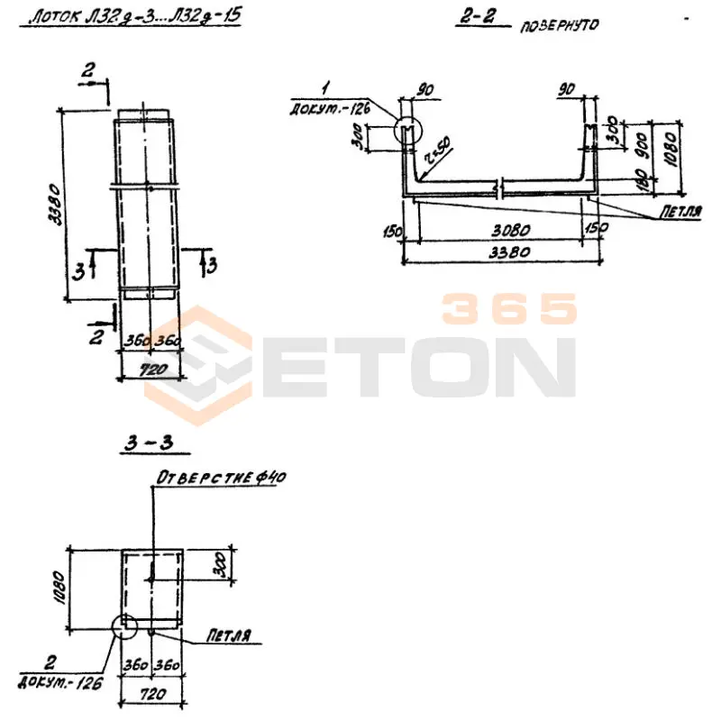 Лотки теплотрасс Л Серия 3.006-2 доборные Л 32д-15 (3.006-2)