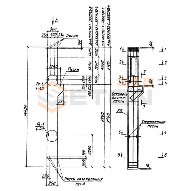 Колонны крановые с проходами Серия 1.424.1-6/89 8ККП 132-5,4 с