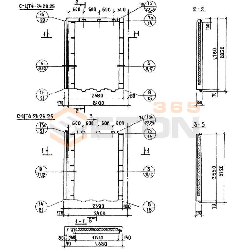 Панели стеновые цокольные Серия 1.117-12 с СЦТ 4-24-28-25