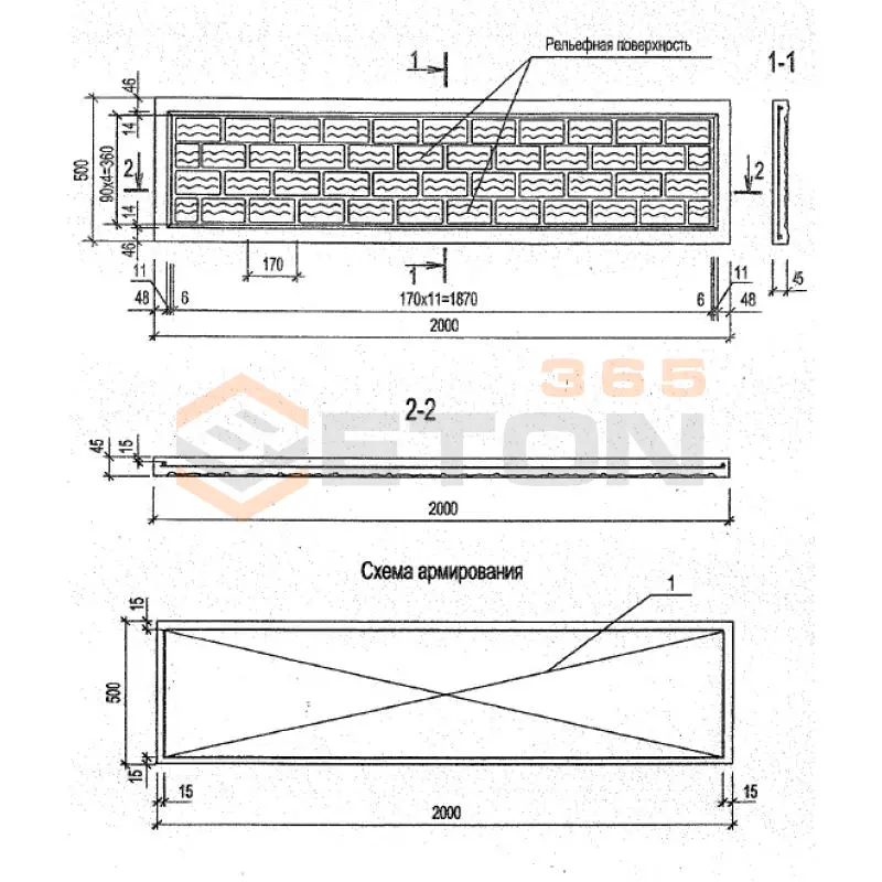 Панели оград Серия Б3.017.1-7.05 ПО 20-5-5 м-2 (Б3.017.1-7.05)