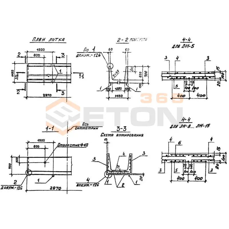 Лотки теплотрасс Л серия 3.006.1-2/87 Л 11-15/2