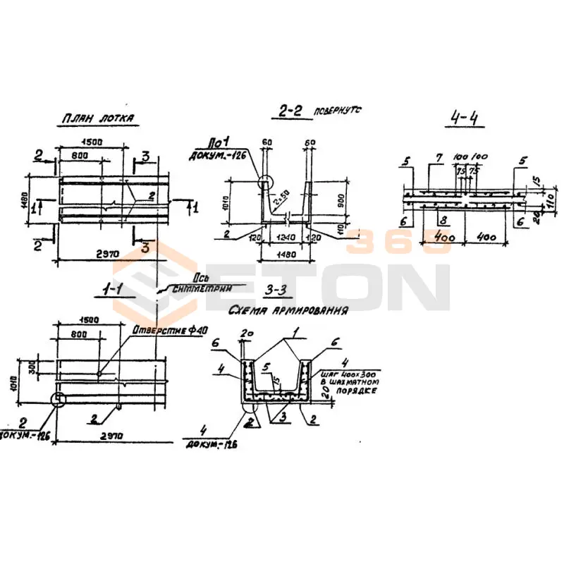 Лотки теплотрасс Л серия 3.006.1-2/87 Л 12-15/2
