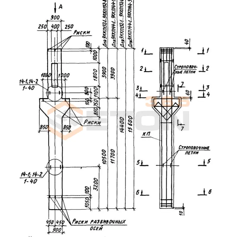 Колонны крановые с проходами Серия 1.424.1-6/89 9ККП 132-1,3