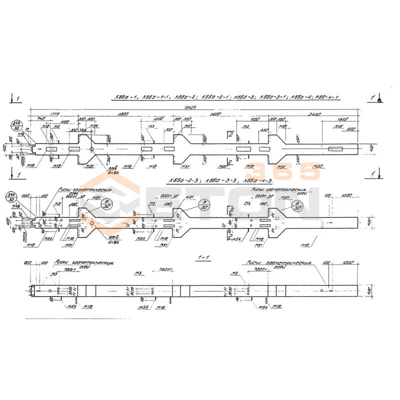 Колонны железобетонные для многоэтажных производственных зданий на высоту этажа 3,6 м Серия 1.420-12 вып. 1 К 66а-4-1