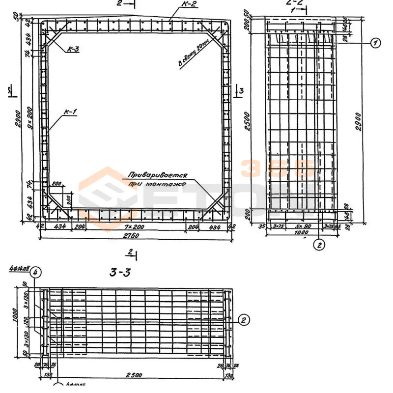 Звенья железобетонные прямоугольные сборные водопропускных труб для железных и автомобильных дорог серия 3.501.1-177.93 (3.501-104, 3.501.1-126) Блок 54