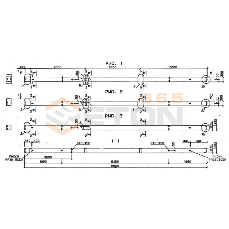 Колонны сечением 300х300 серия 1.020-1/87 ( 1.020.1-7, 1.020-1/83, ИИ 04-1, 1.020.1-3пв ) 3КД 3-28-33-2-2 пв