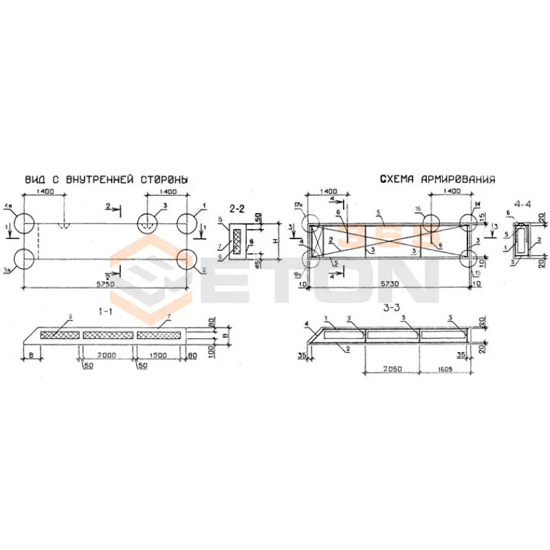 Панели стеновые трехслойные Серия 1.232.1-7 1ПСТ 57,5-12-2,5-2 л-1