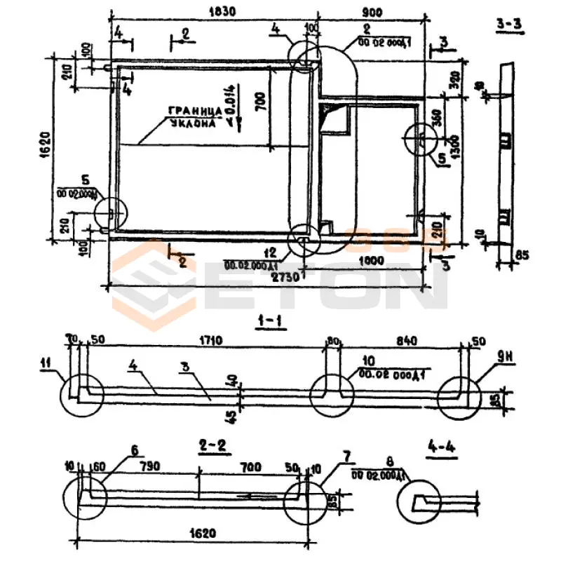 Плиты днищ санитарно-технических кабин Серия 1.188-5 Д 3 (1.188-5)