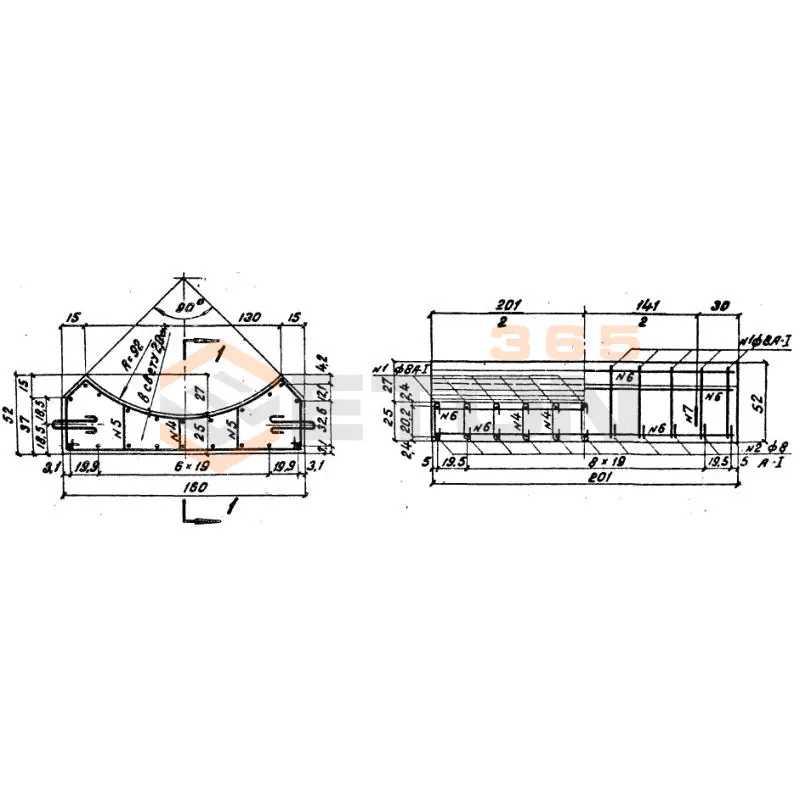 Блоки лекальные под цилиндрические звенья (Серия 3.501-59, шифр 1484 ) БЛ 4-201