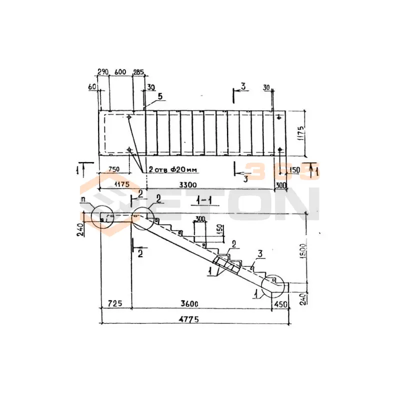 Лестничные марши ребристые с полуплощадками ЛМП ГОСТ 9818-85 ЛМП 57-11-18-5-3 (ГОСТ 9818-85)