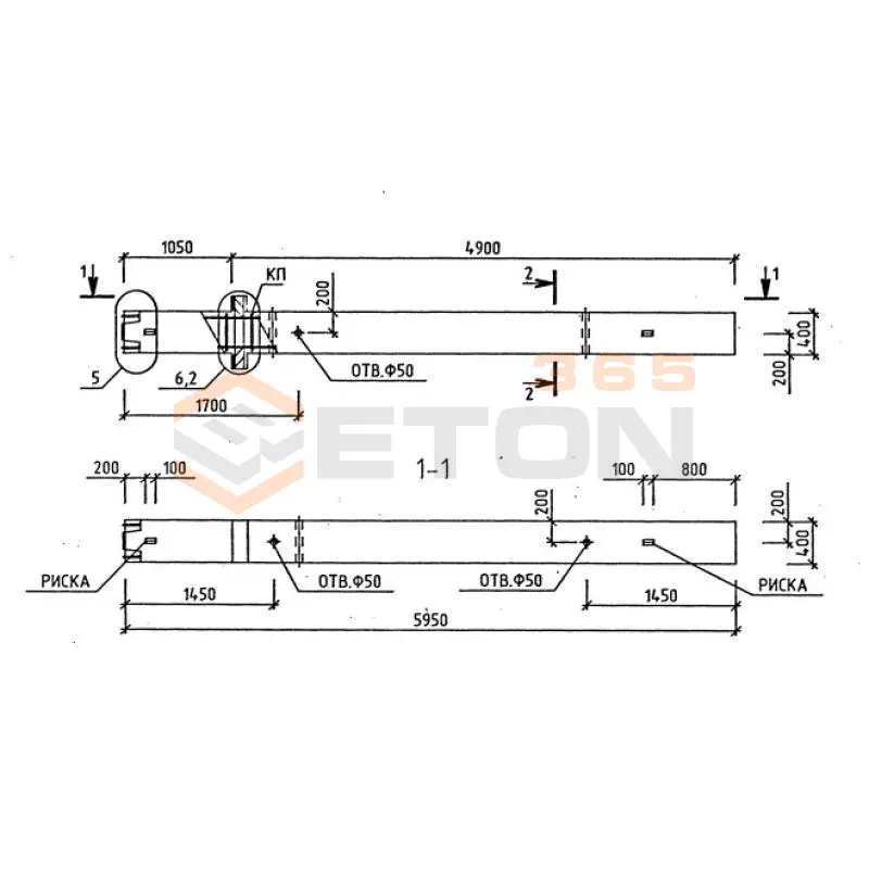 Колонны для зданий с высотой этажа 4,2 м серия 1.020-1/87 ( 1.020.1-7, 1.020-1/83, ИИ 04-1, 1.020.1-3пв ) 1КНО 42-1-32