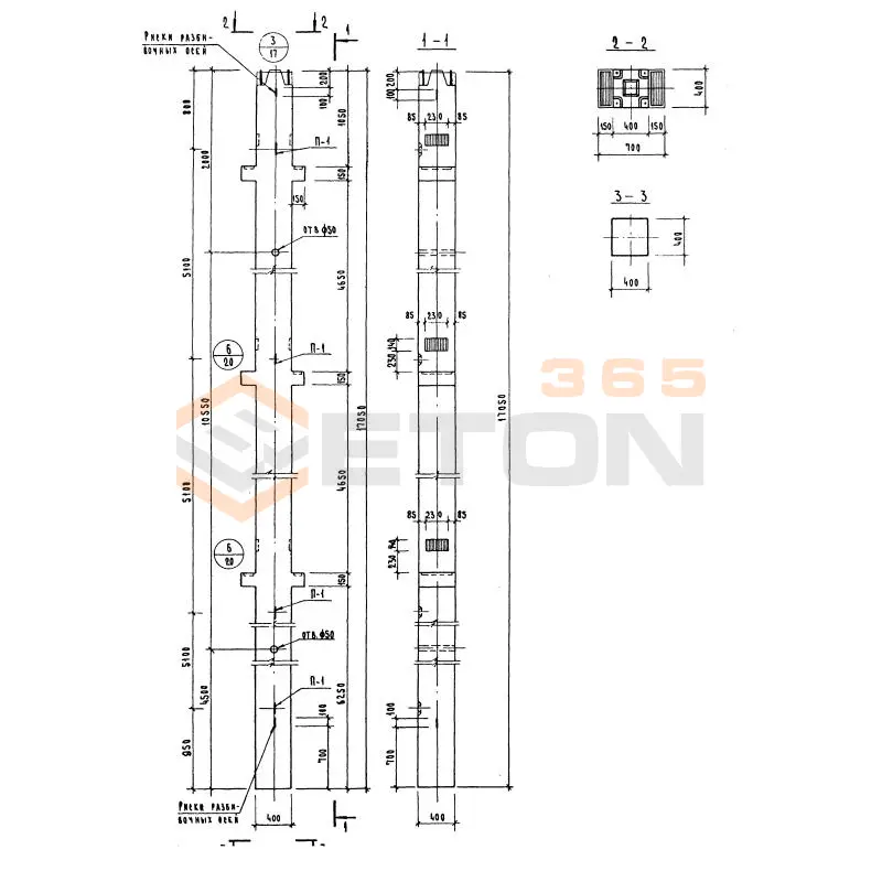 Колонны сечением 400х400 Серия ИИ 04-2 К3НР 448(60)-50