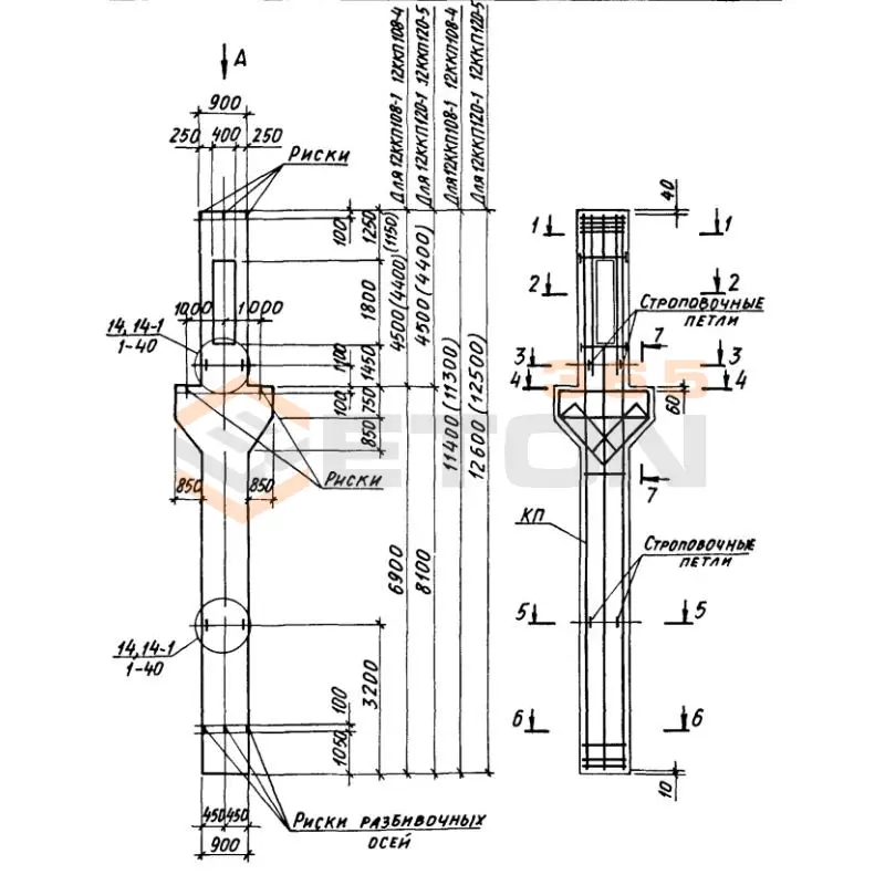 Колонны крановые с проходами Серия 1.424.1-6/89 12ККП 108-1,3