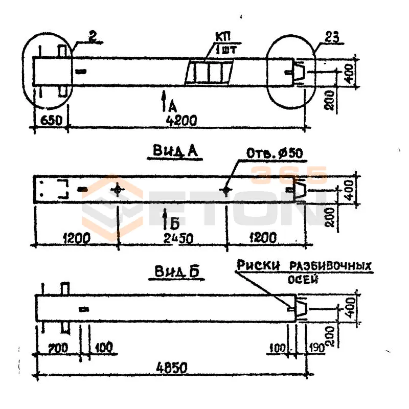 Колонны сечением 400х400 мм для зданий с высотами этажей 5,4-6,0 и 6,0 (7,2) м Серия 1.020.1-2с/89 5КВ 54-48-7 с