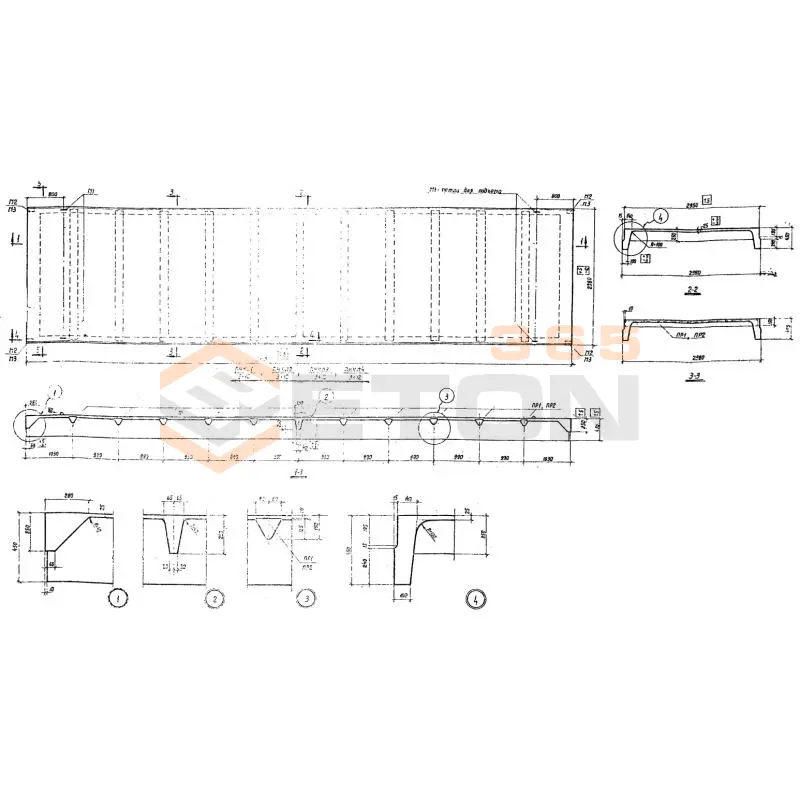 Плиты ребристые Серия ПК 01-99 ПНКЛ 1-3-12 (ПК 01-99)
