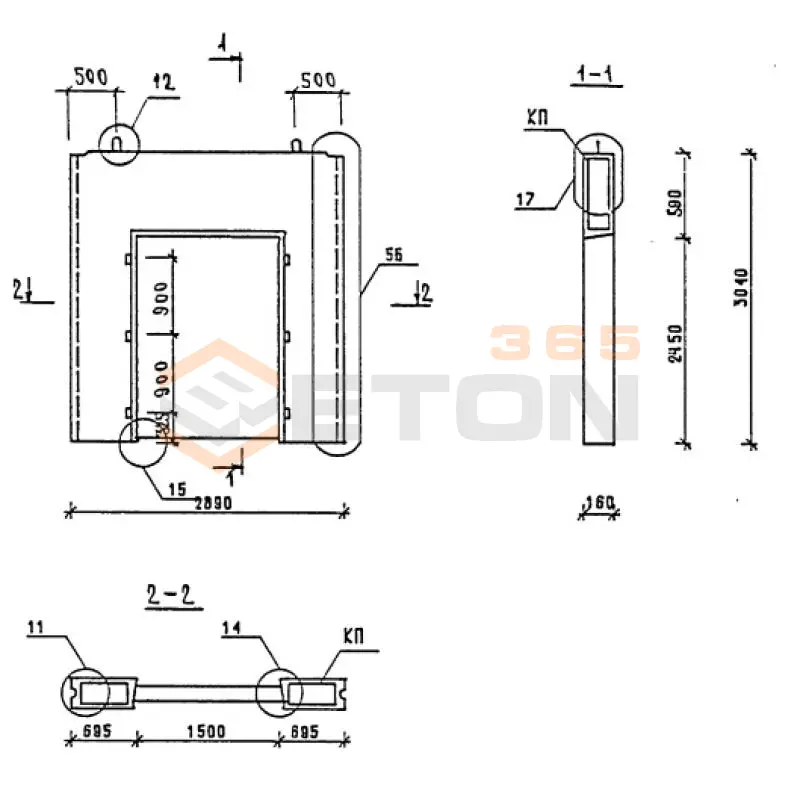 Панели внутренних стен Серия 1.090.1-1/88 ПВР 29-30-15