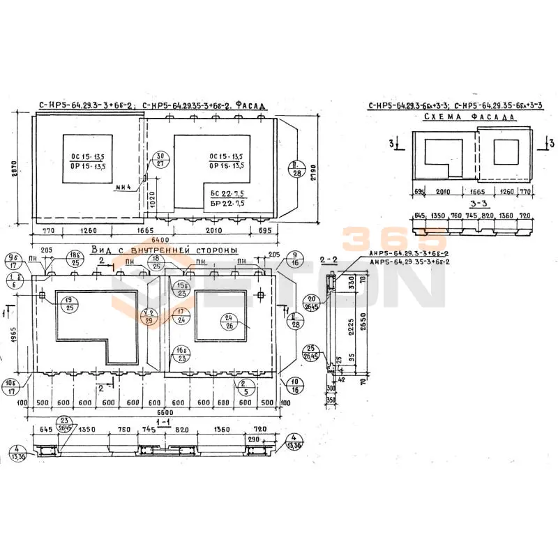 Панели наружных стен Серия 1.132.1-12с СНР 5-64-29-3-6бл+3-3