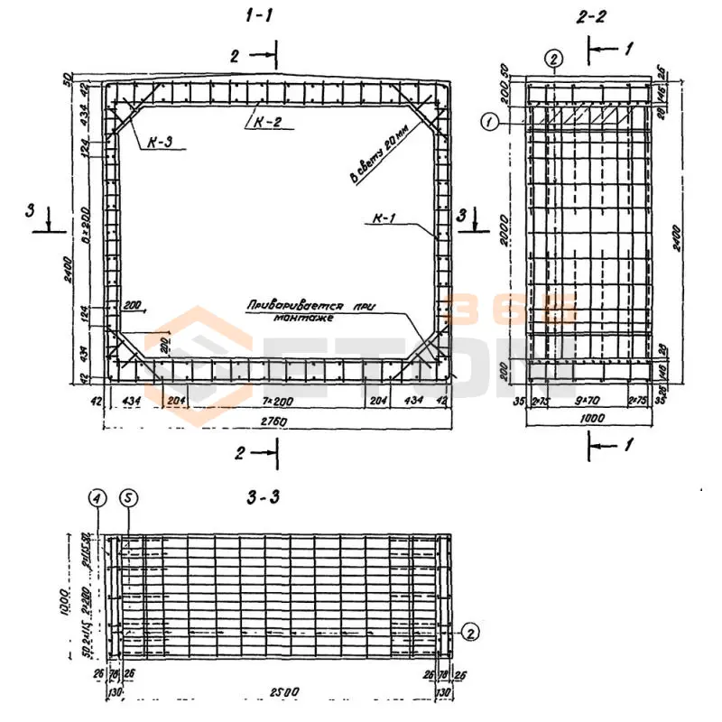 Звенья железобетонные прямоугольные сборные водопропускных труб для железных и автомобильных дорог серия 3.501.1-177.93 (3.501-104, 3.501.1-126) Блок 49