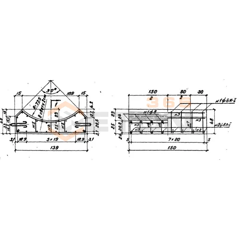 Блоки лекальные под цилиндрические звенья (Серия 3.501-59, шифр 1484 ) Блок 7