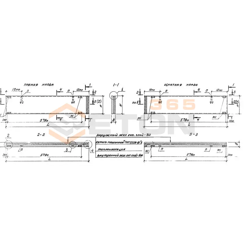Панели стеновые трехслойные Серия 1.432.1-21 ПСТ 63-9-2,8-22