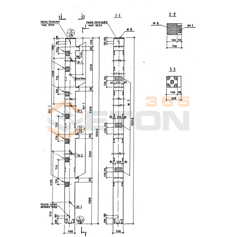 Колонны сечением 400х400 Серия ИИ 04-2 К4ВК 428(24)-25