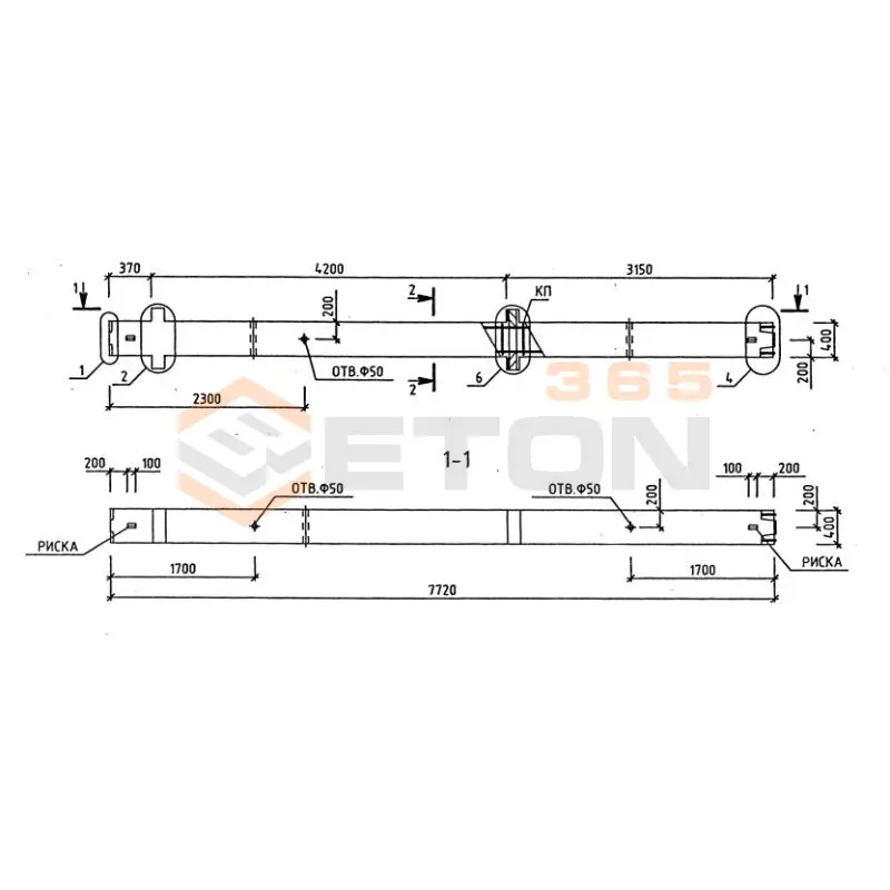 Колонны для зданий с высотой этажа 4,2 м серия 1.020-1/87 ( 1.020.1-7, 1.020-1/83, ИИ 04-1, 1.020.1-3пв ) 2КВО 4-42-1,1