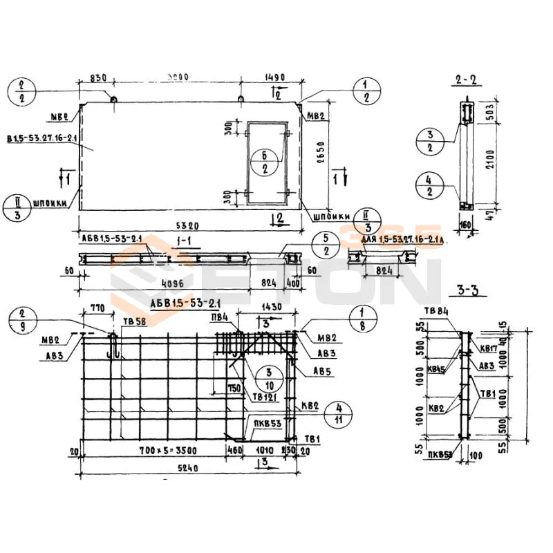 Панели внутренних продольных стен Серия 1.131-1 В 1,5-53-27-16-2,3