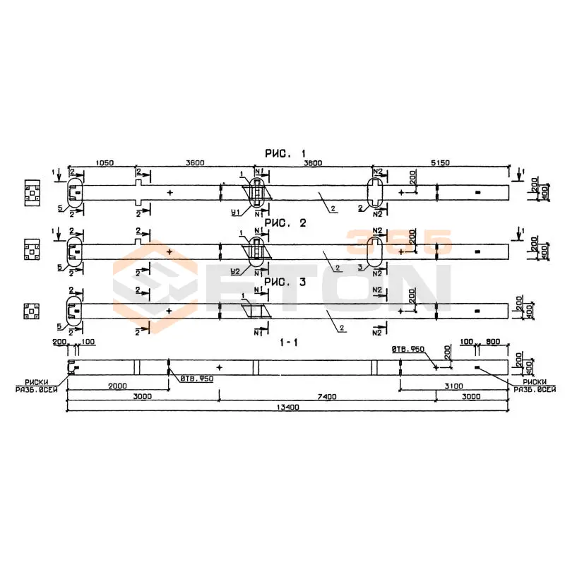 Колонны для зданий с высотой этажа 3,6 м серия 1.020-1/87 ( 1.020.1-7, 1.020-1/83, ИИ 04-1, 1.020.1-3пв ) 3КНД 4-36-48-1,1