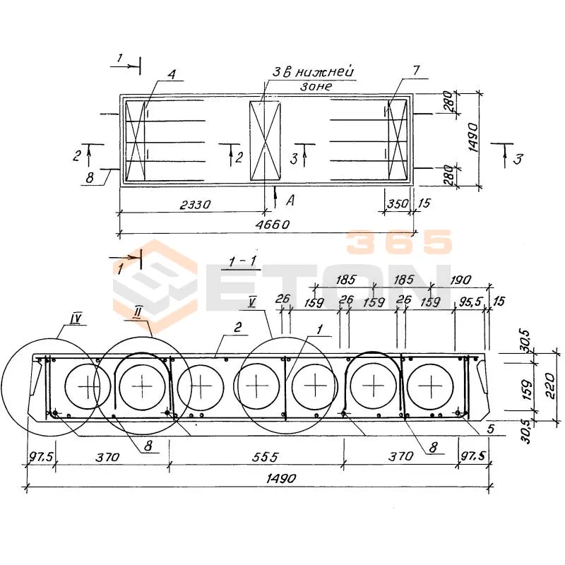 Плиты многопустотные для районов с сейсмичностью Серия 1.141.1-40с 1ПК 47-15-8 АтV с7