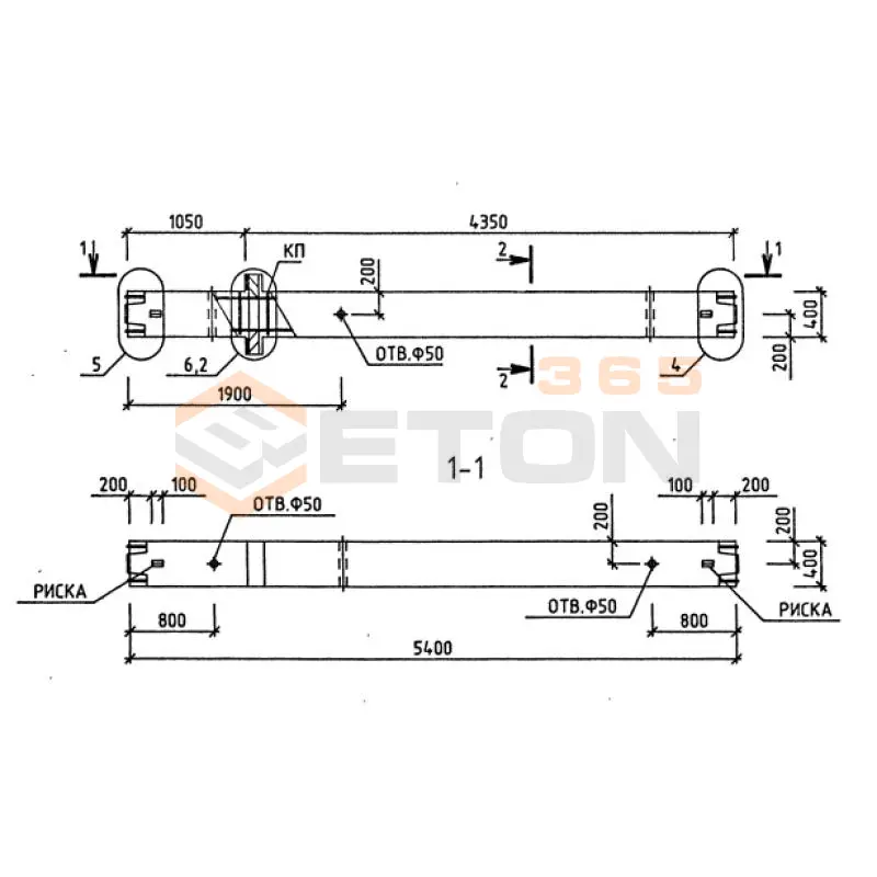 Колонны для зданий с высотой этажей 5,4 и 6,0 (7,2) м серия 1.020-1/87 ( 1.020.1-7, 1.020-1/83, ИИ 04-1, 1.020.1-3пв ) 1КСО 54-2-22