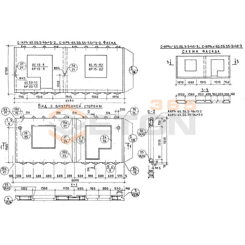 Панели наружных стен Серия 1.132.1-12с СНР 4-65-26-35-4бл+3-2
