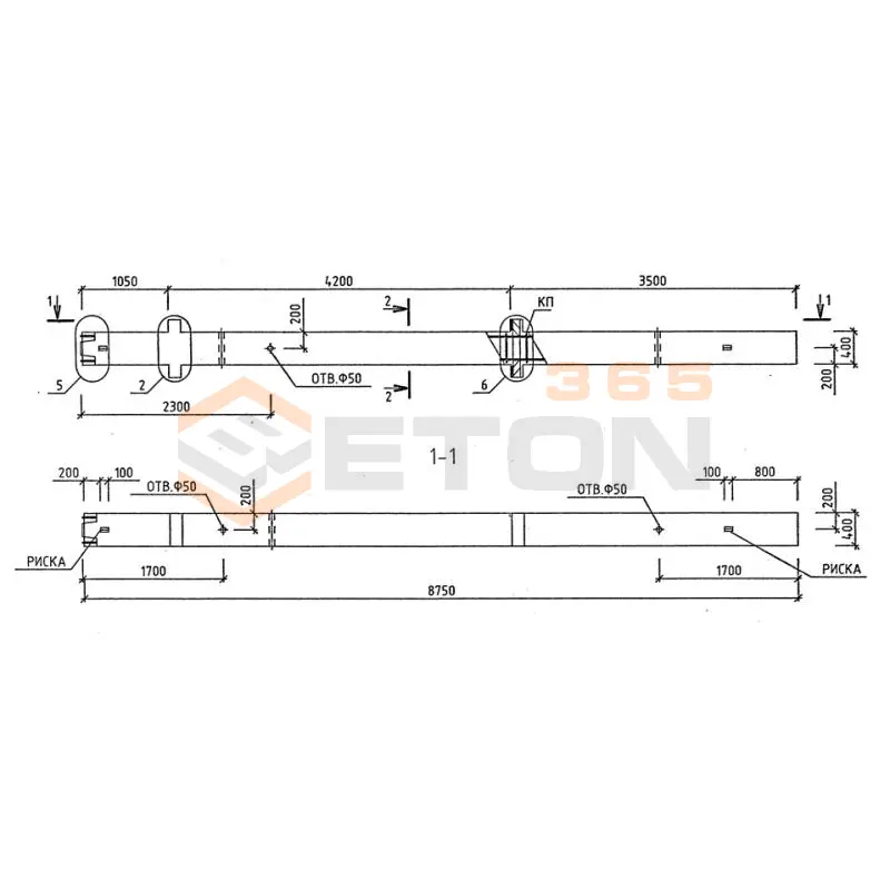 Колонны для зданий с высотой этажа 4,2 м серия 1.020-1/87 ( 1.020.1-7, 1.020-1/83, ИИ 04-1, 1.020.1-3пв ) 2КНО 42-30-2-25