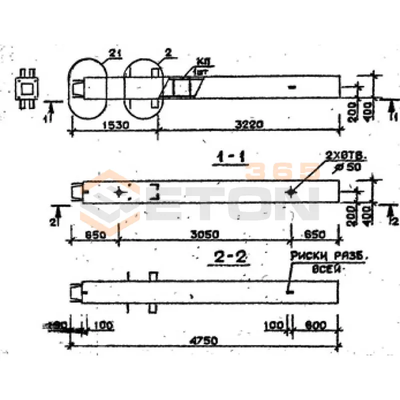 Колонны сечением 400х400 мм для зданий с высотами этажей 3,6 м Серия 1.020.1-2с/89 3КН 36-48-14