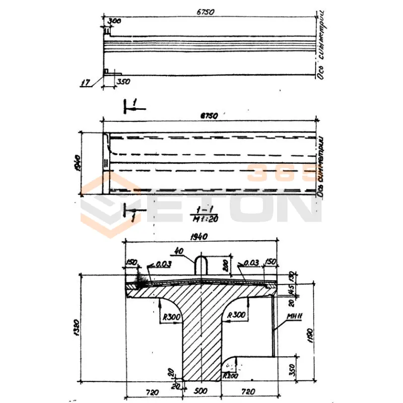 Балки внутренние ребристые пролетного строения Серия 3.501.1-146 БД 135 м1 АII