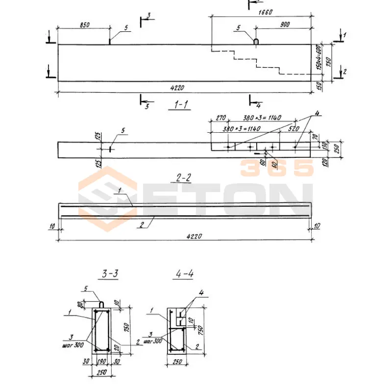Балки крылец Серия 1.100.1-7 БК 42-8-25