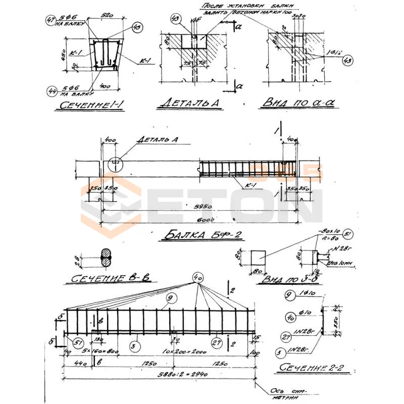 Балки фундаментные серия КЭ 01-15 ( КЭ 01-01 ) БФ 2