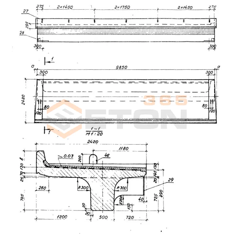 Балки ребристые пролетного строения Серия 3.501.1-146 Б 98 к1 м1 АII