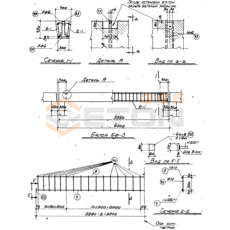 Балки фундаментные Серия КЭ 01-01 БФ 4 (КЭ 01-01)
