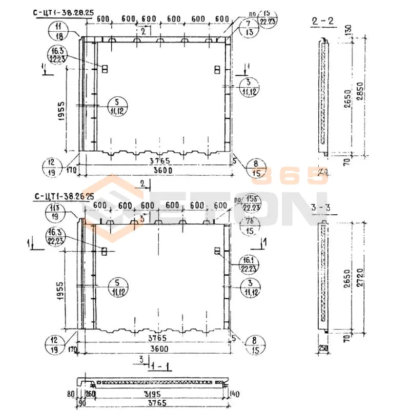 Панели стеновые цокольные Серия 1.117-12 с СЦТ 1л-38-26-25