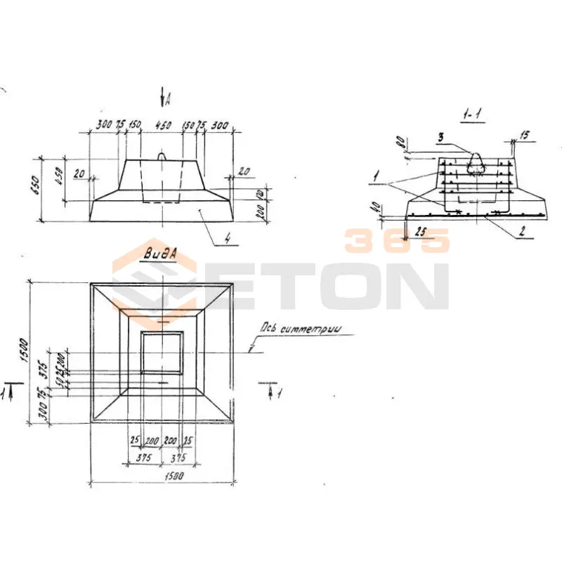 Фундаменты железобетонные сборные под колонны сельскохозяйственных зданий Серия 1.812.1-5с 3Ф 15-15-1-1 (1.812.1-5с)