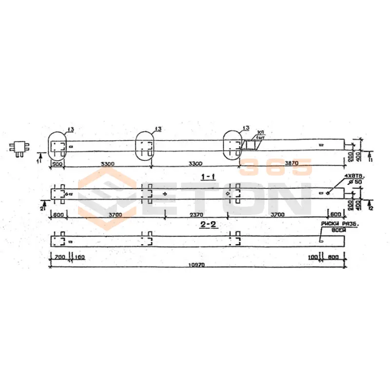 Колонны сечением 400х400 мм для зданий с высотами этажей 3,3 м Серия 1.020.1-2с/89 4КБ 33-110-11
