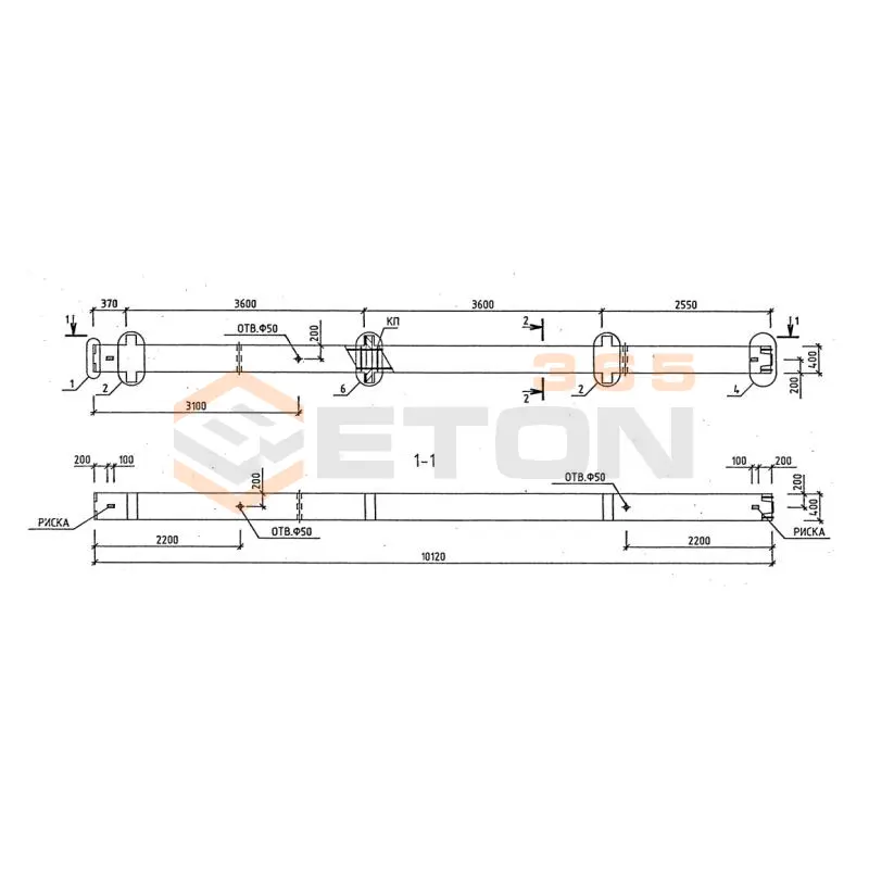 Колонны для зданий с высотой этажа 3,6 м серия 1.020-1/87 ( 1.020.1-7, 1.020-1/83, ИИ 04-1, 1.020.1-3пв ) 3КВО 4-36-2,2