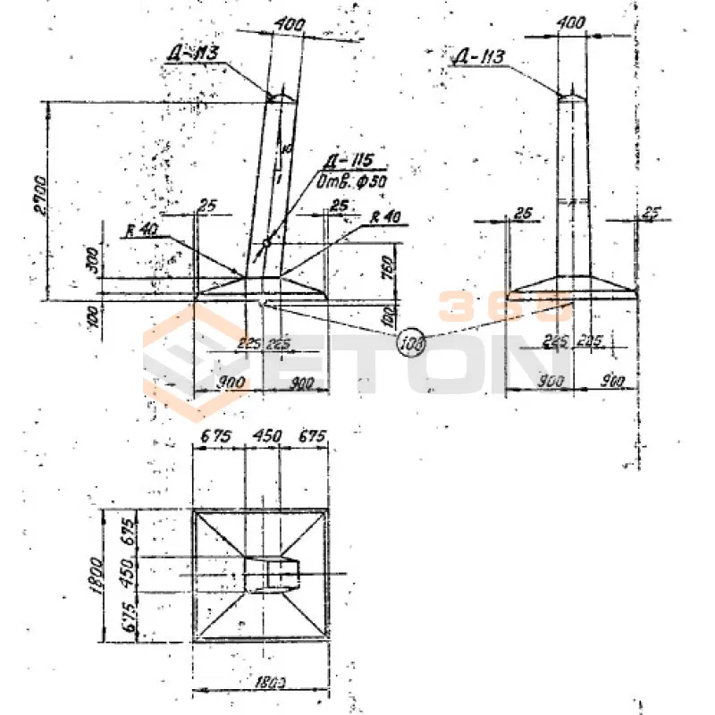 Фундаменты под промежуточные и промежуточно-угловые опоры на оттяжках Серия 3.407-115, 3.407.1-159 Ф 3-05