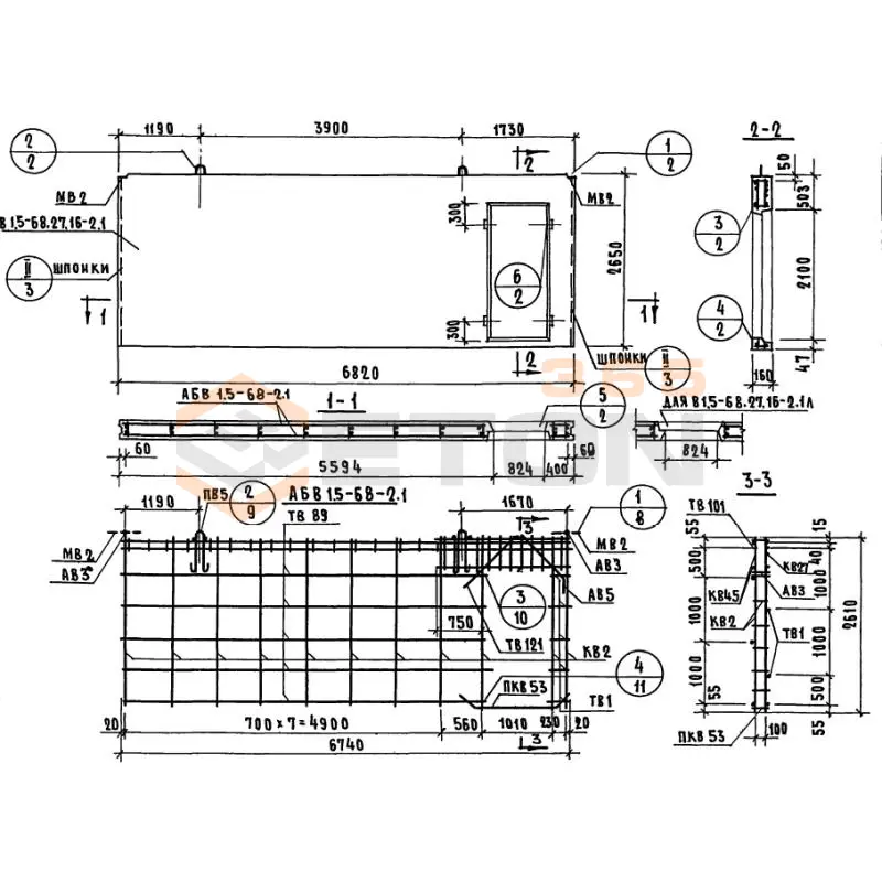 Панели внутренних продольных стен Серия 1.131-1 В 1,5-68-27-16-2,6