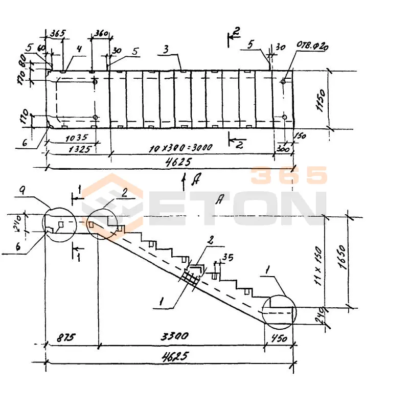 Лестничные марши ребристые с полуплощадками ЛМП Серия 1.050.9-4.93 ЛМП 57-11-17-5-3 (1.050.9-4.93)