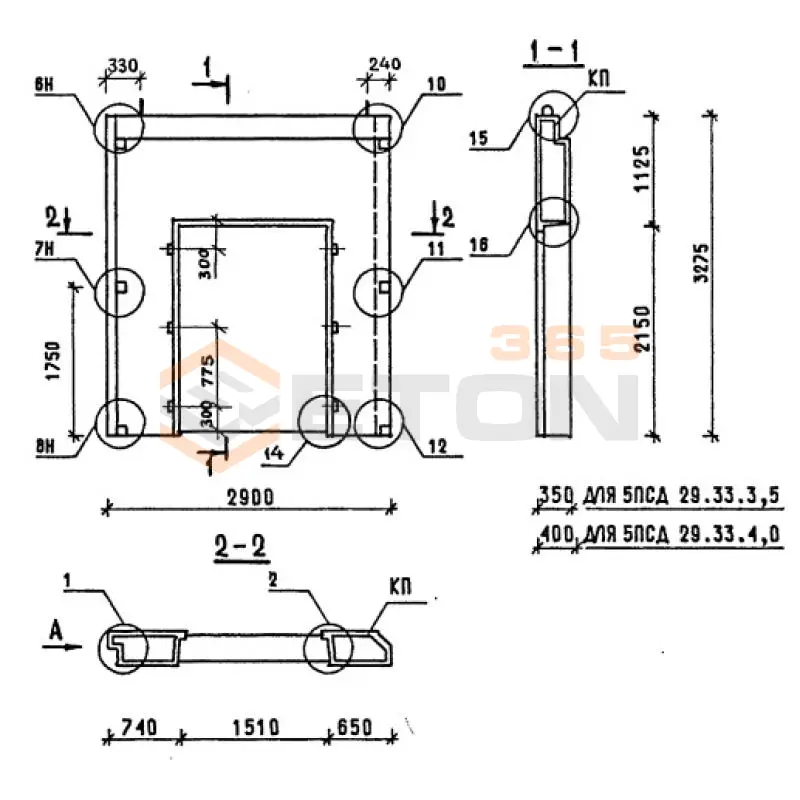 Панели наружных стен однослойные Серия 1.090.1-1/88 5ПСД 29-33-4,0 пт